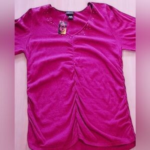 Torrid Studded V Neck Rouched Embellished Rhinestone Top Purple 3/4 Sleeves NWT